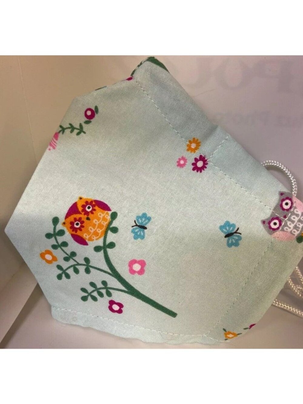 Owl & Butterfly Handmade Cotton Face Mask Adjustable Blue Green - Picture 3 of 4